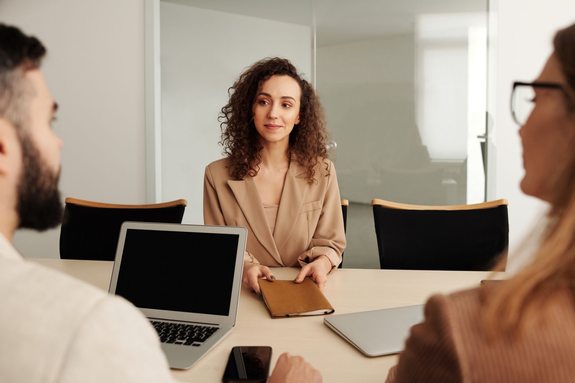 Professional woman in a job interview setting